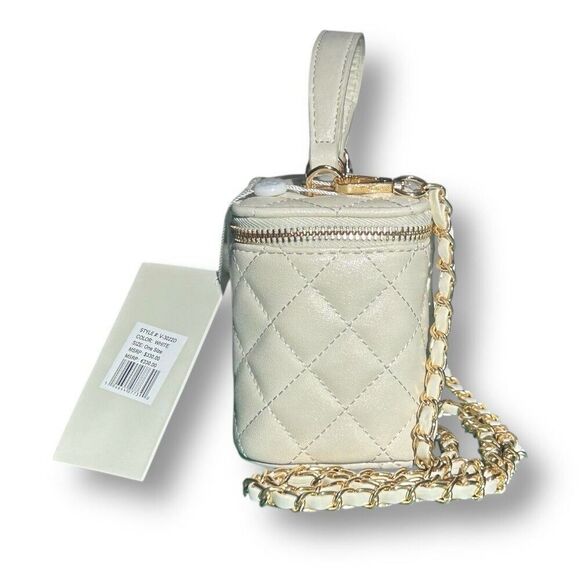 Valentino Orlandi White Quilted Vanity Bag NWT Top Handle Crossbody Chain Strap - Picture 7 of 9